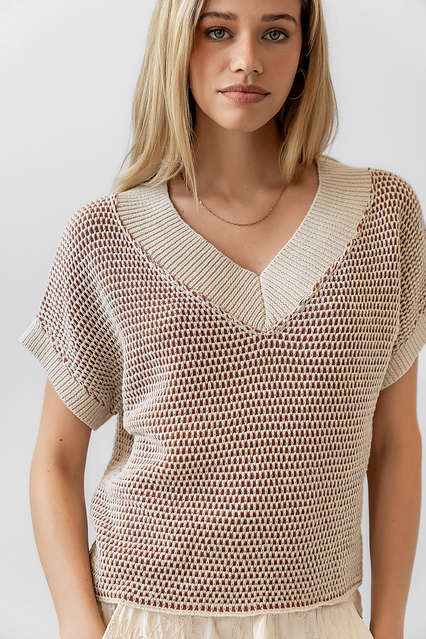 Saige Contrast Sweater in Oatmeal