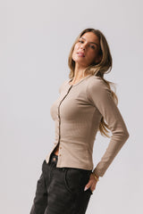 Mia Button Up Top in Taupe