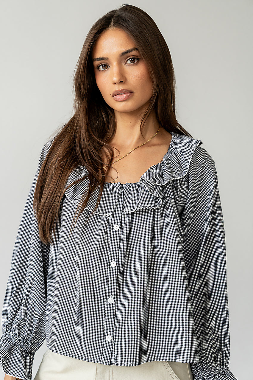 Ayla Gingham Blouse in Black