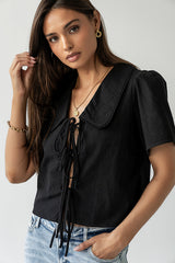 Ethan Tie Front Blouse in Black