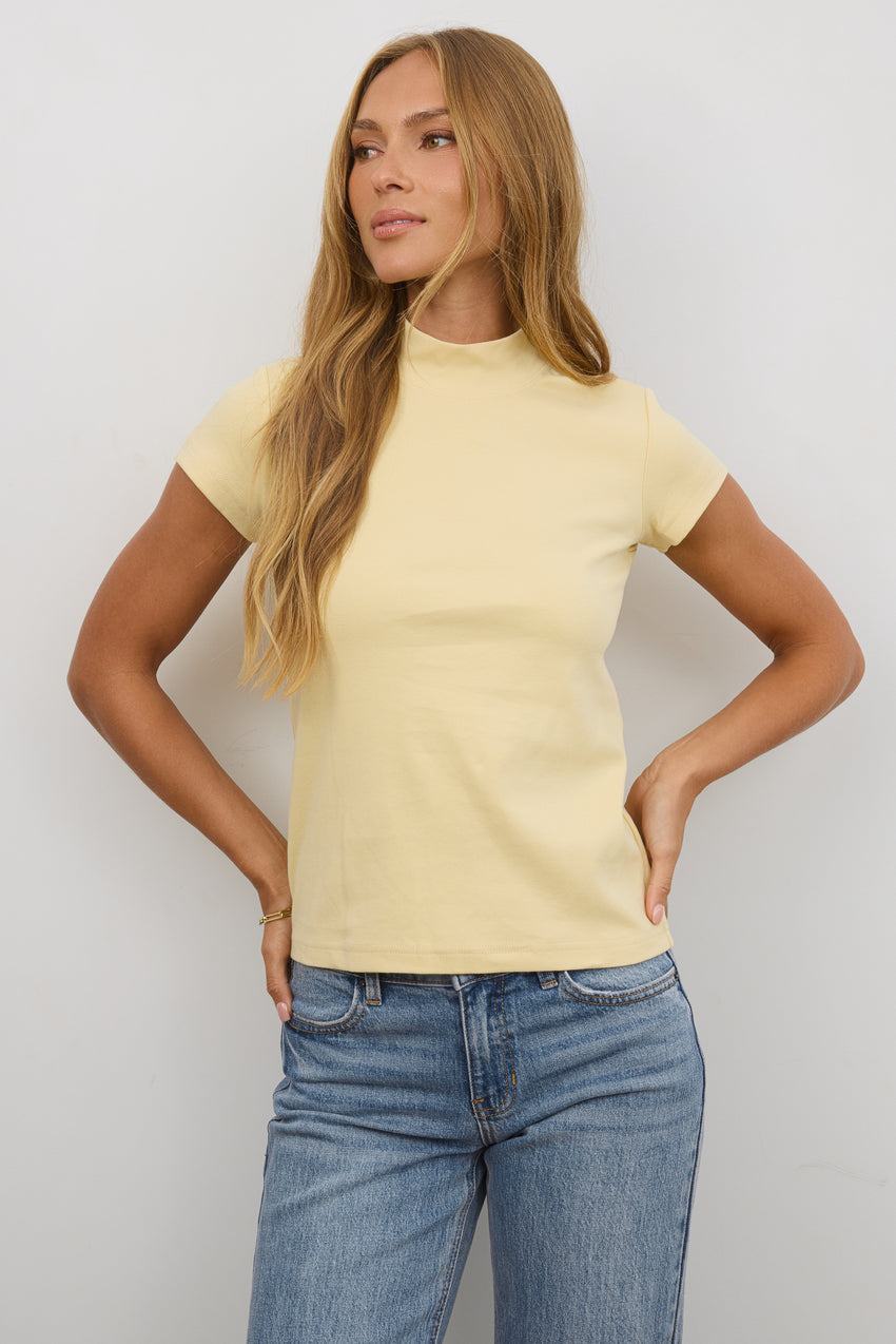 Marley Mock Neck Tee in Yellow