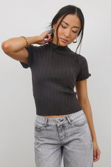 Amara Ribbed Top in Charcoal