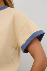 Jace Contrast Tee in Beige
