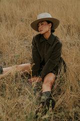 Carly Vegan Leather Jacket in Dark Olive