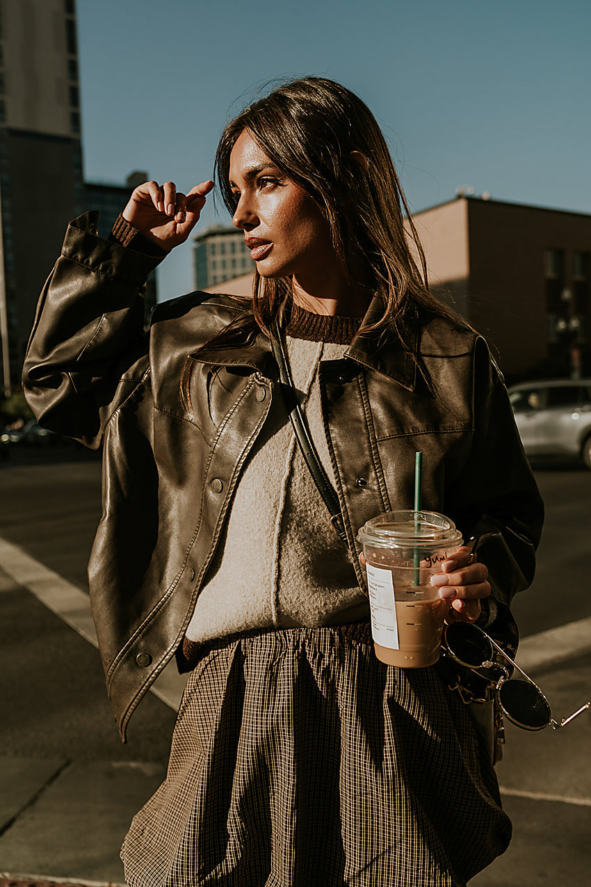 Brecken Vegan Leather Jacket in Brown