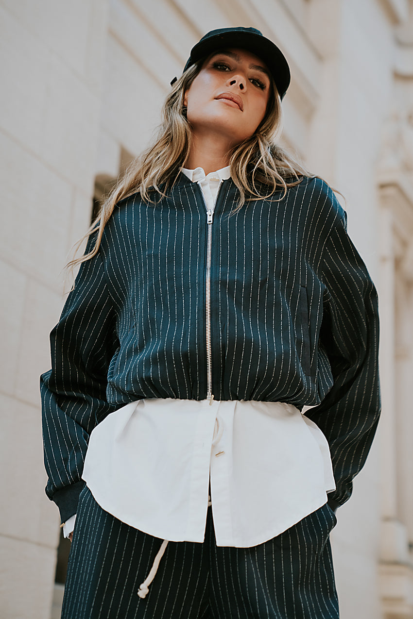 Valeria Striped Bomber Jacket