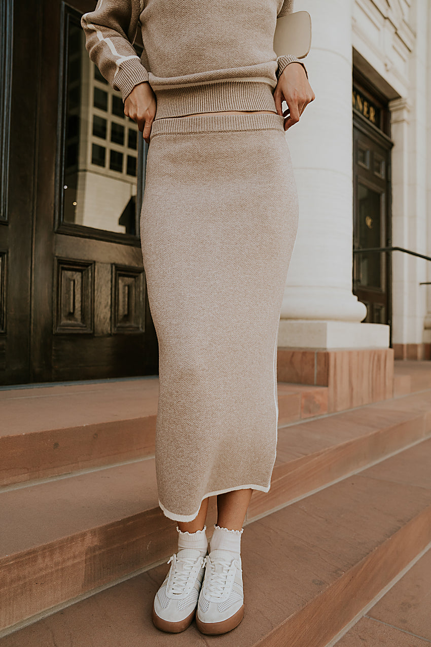 Kenna Contrast Midi Skirt in Oatmeal