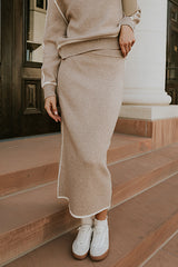 Kenna Contrast Midi Skirt in Oatmeal
