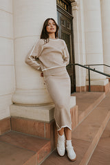 Kenna Contrast Midi Skirt in Oatmeal