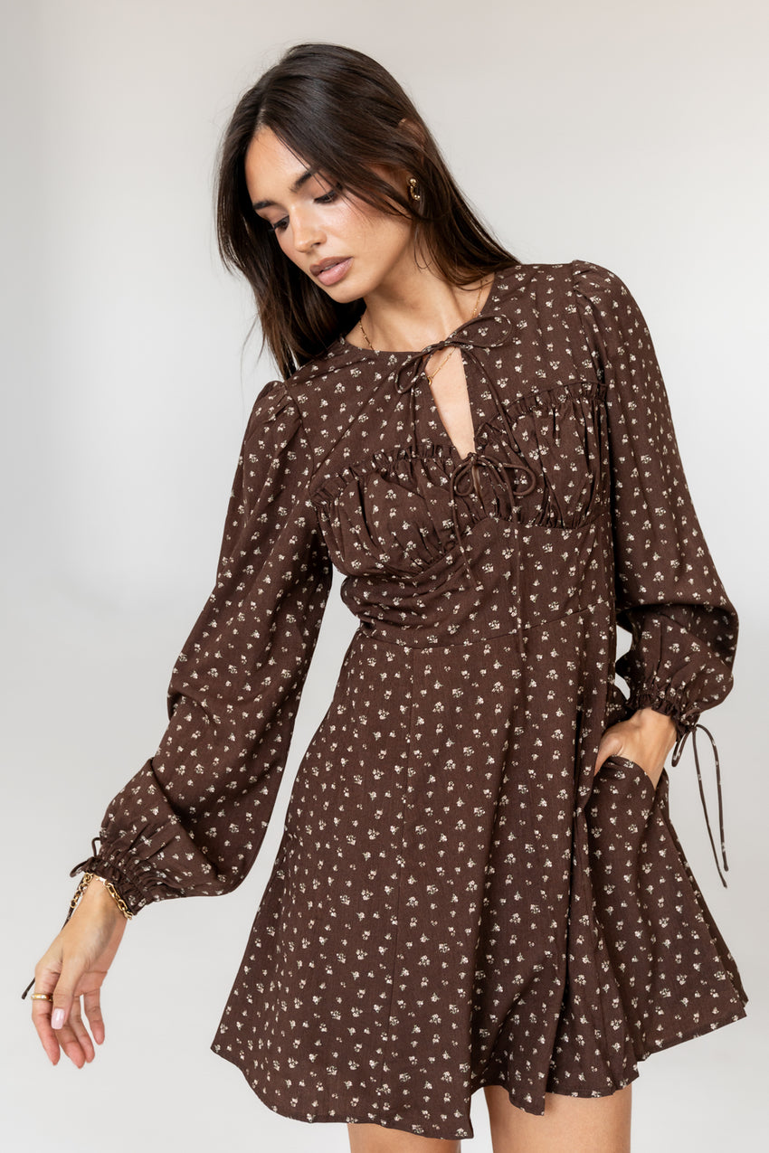 Myles Floral Mini Dress in Burgundy