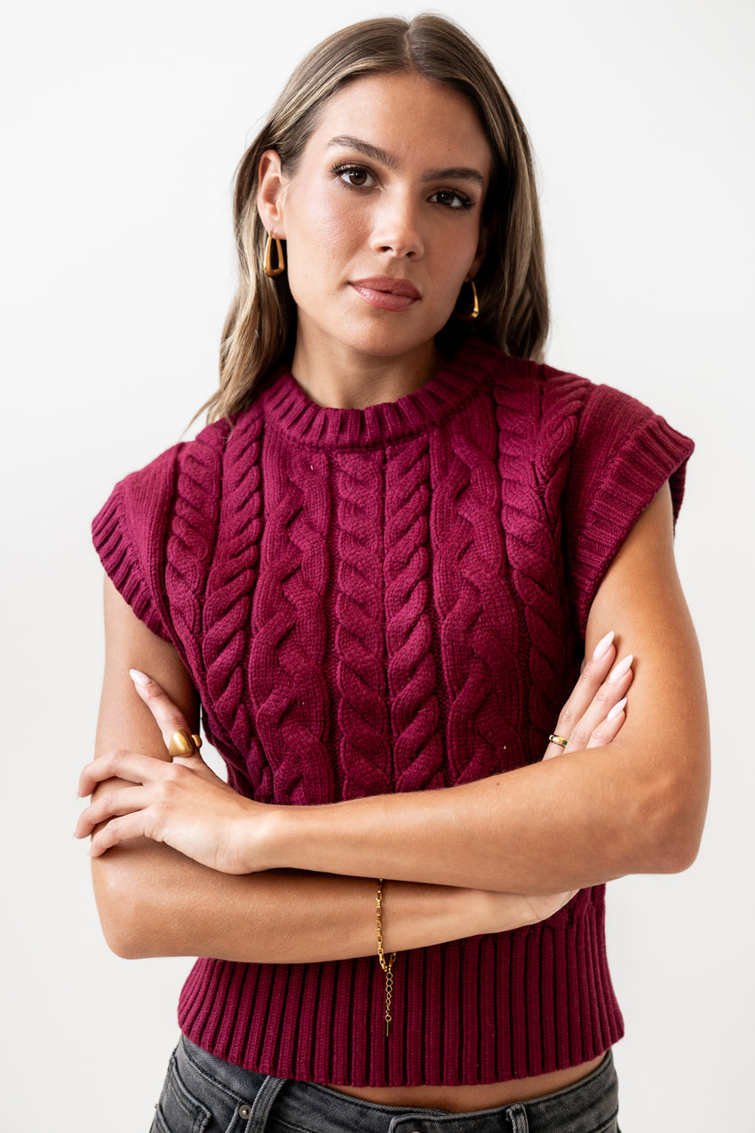 Lennie Cable Knit Top in Burgundy
