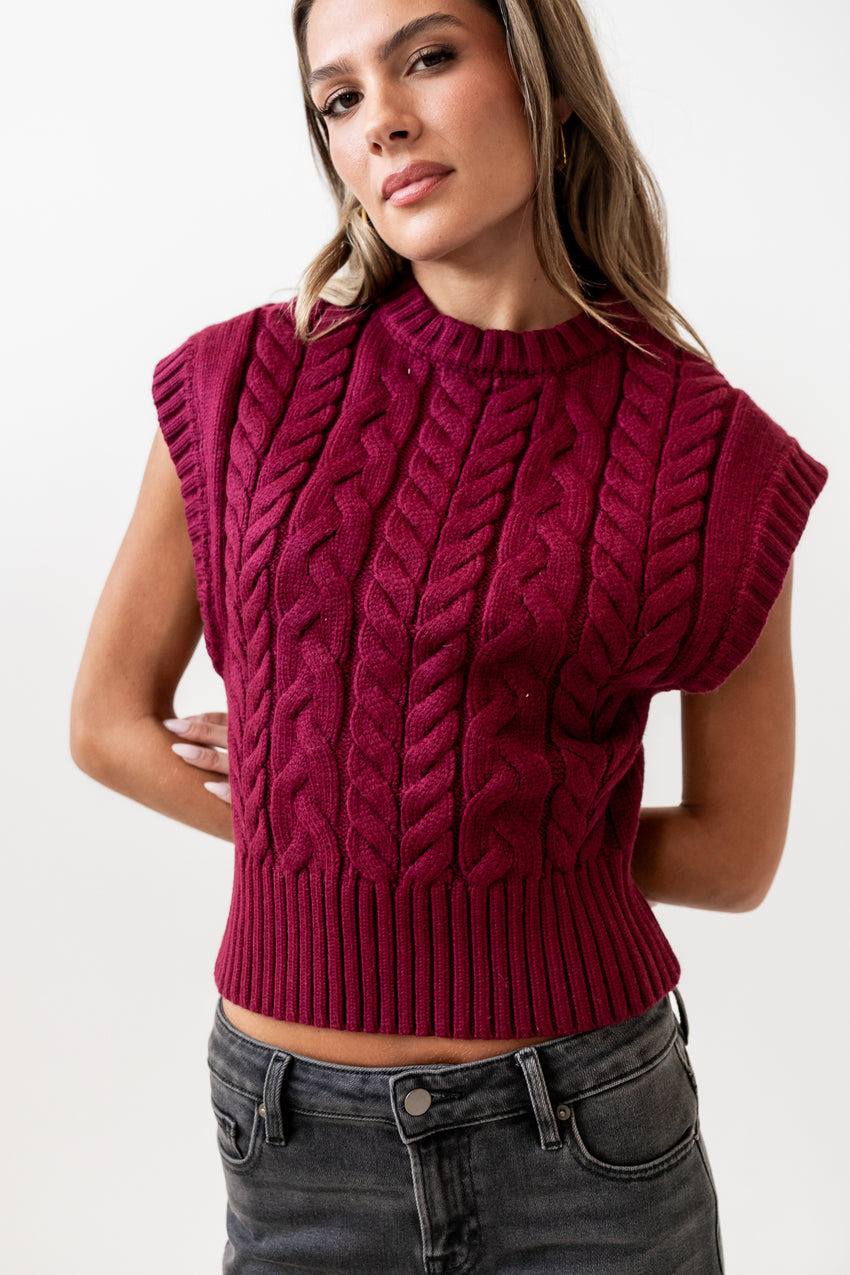 Lennie Cable Knit Top in Burgundy