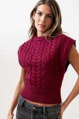 Lennie Cable Knit Top in Burgundy