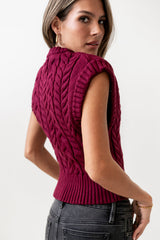 Lennie Cable Knit Top in Burgundy