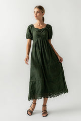 Luca Embroidered Maxi Dress in Hunter Green