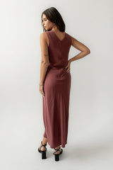 Hailey Lace Trim Maxi Dress in Marsala