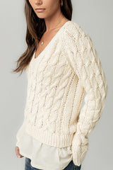 Zeke Cable Knit Sweater in Cream