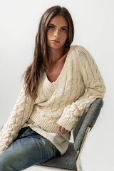 Zeke Cable Knit Sweater in Cream