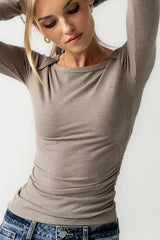 Anya Ribbed Top in Taupe