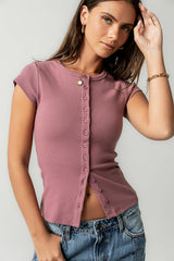 Vestia Button Up Tee in Mauve
