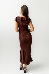 Reese Ruffle Maxi Dress in Red-Brown