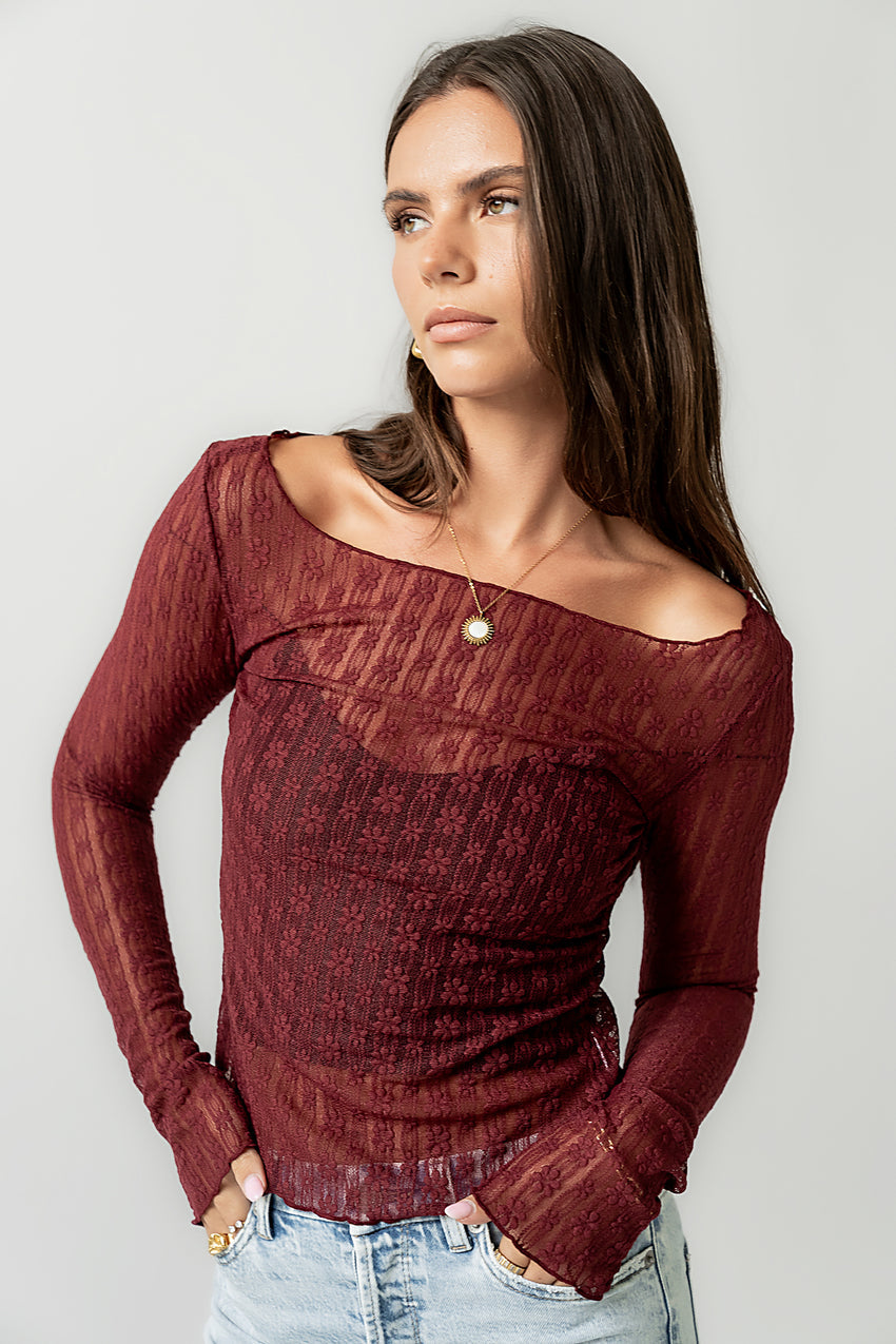 Rachel Lace Top in Burgundy