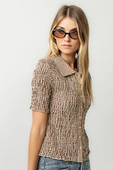 Connie Gingham Blouse in Brown