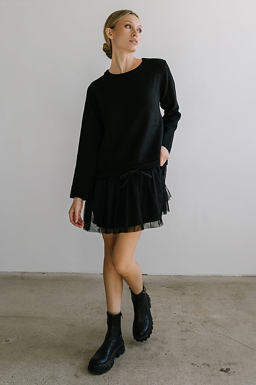 Bellise Baby Doll Sweater Dress in Black