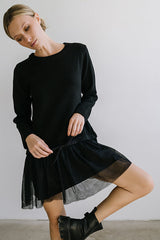Bellise Baby Doll Sweater Dress in Black