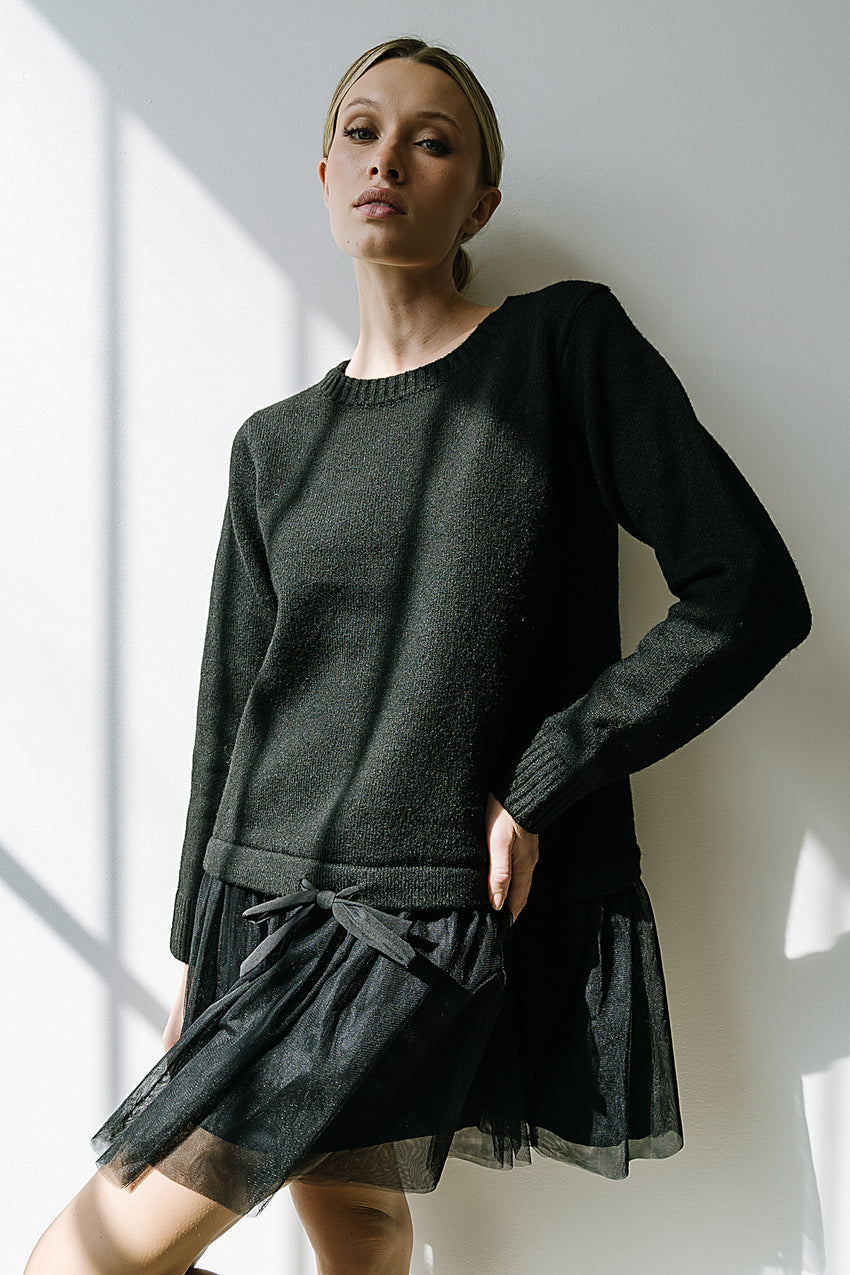 Bellise Baby Doll Sweater Dress in Black
