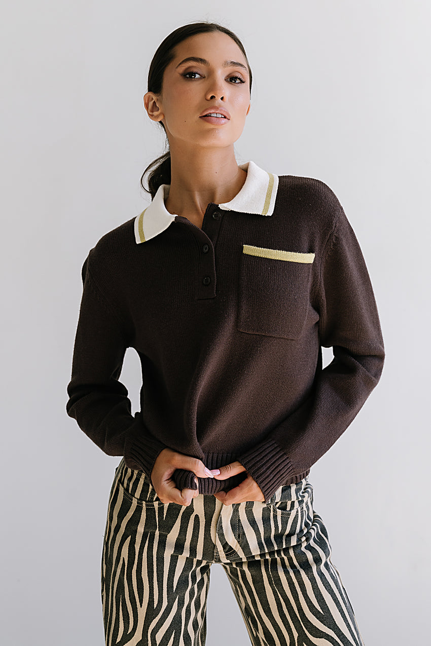 Justine Collared Sweater in Brown