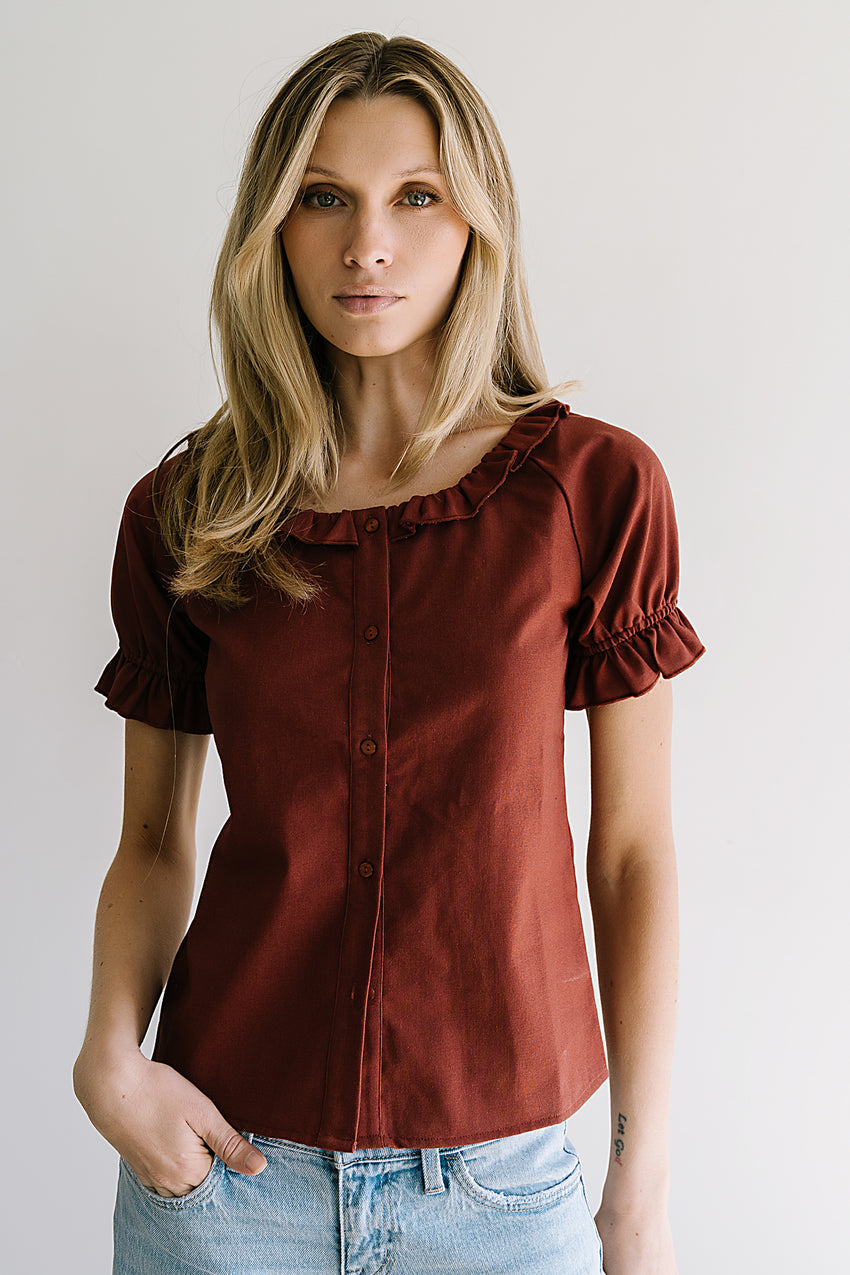 Connie Ruffle Blouse in Rust
