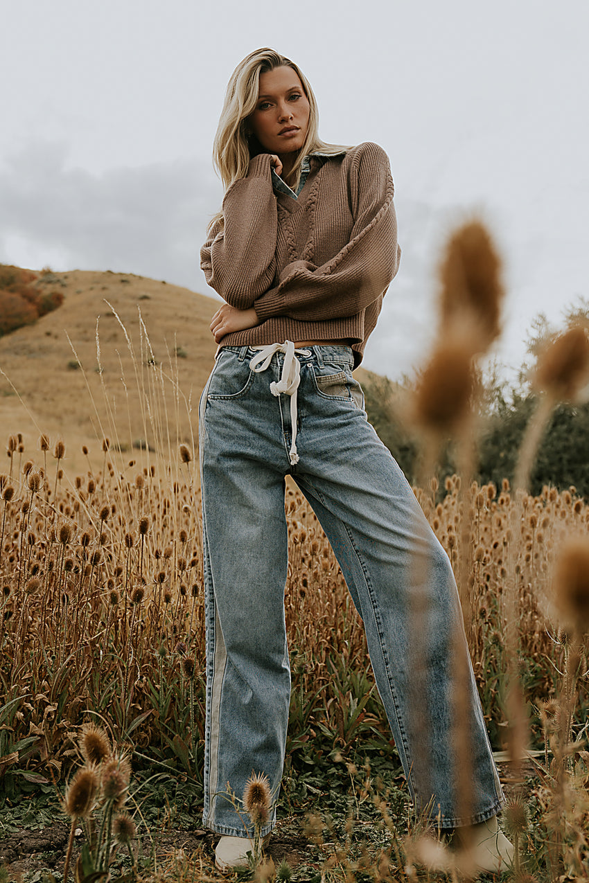 Mellanie Two Toned Baggy Jeans in Medium Wash
