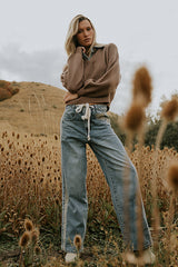 Mellanie Two Toned Baggy Jeans in Medium Wash