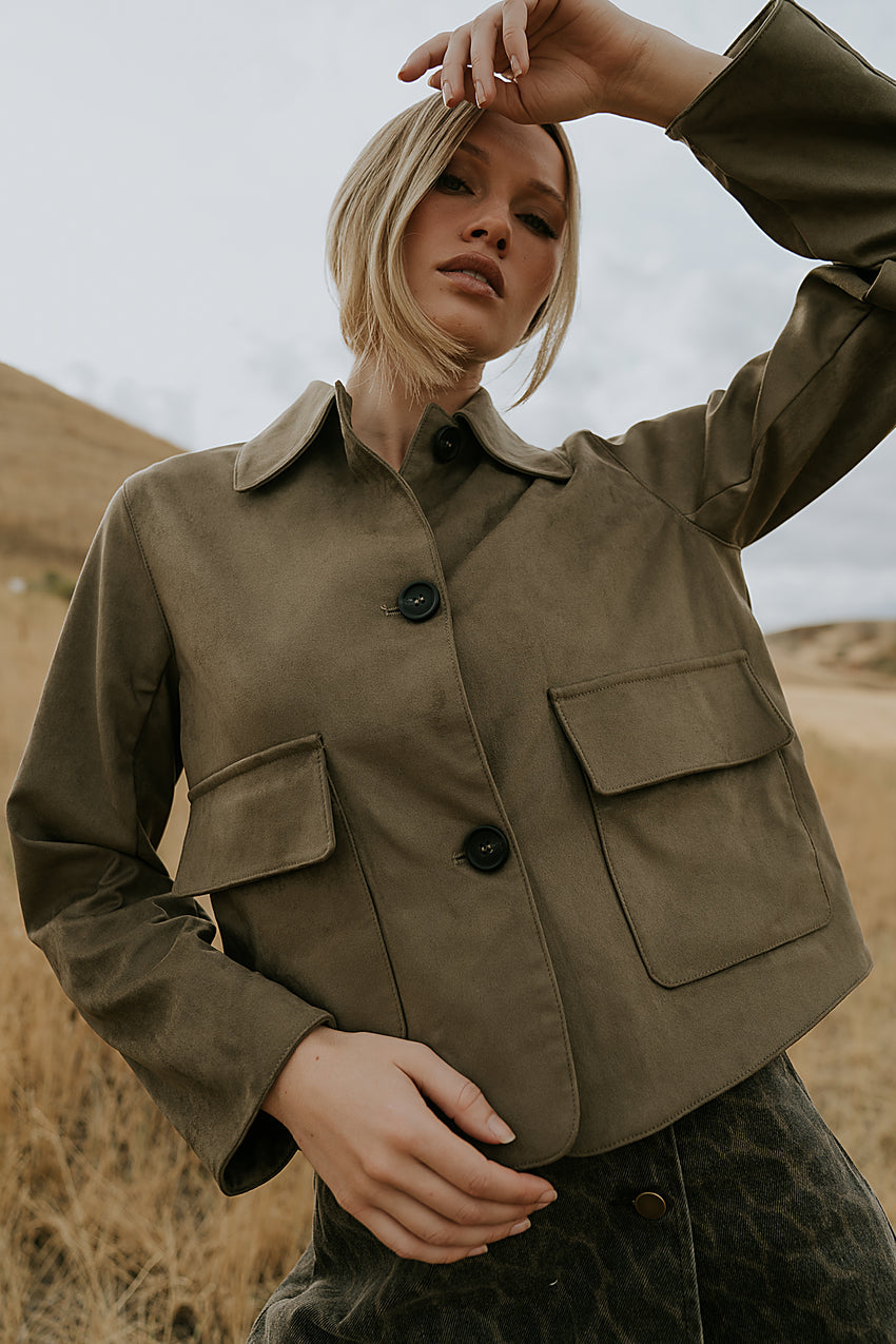 Aden Suede Jacket in Olive
