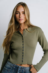 Julia Ribbed Cardigan in Olive