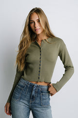 Julia Ribbed Cardigan in Olive