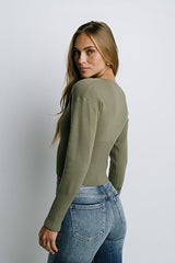 Julia Ribbed Cardigan in Olive