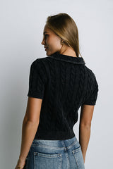 Halle Cable Knit Top in Navy