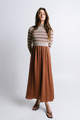 Zeda Midi Dress in Brown Stripe