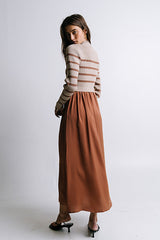 Zeda Midi Dress in Brown Stripe