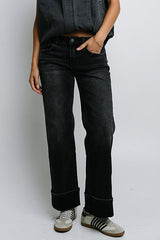 Marcia Cuffed Baggy Jeans in Faded Black
