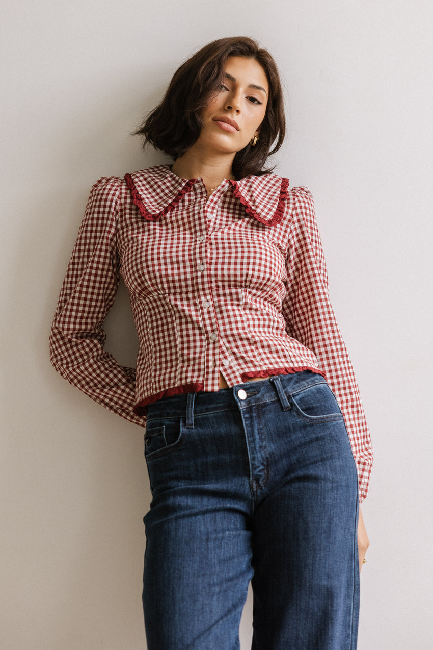 Brenna Gingham Blouse in Burgundy