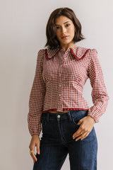 Brenna Gingham Blouse in Burgundy