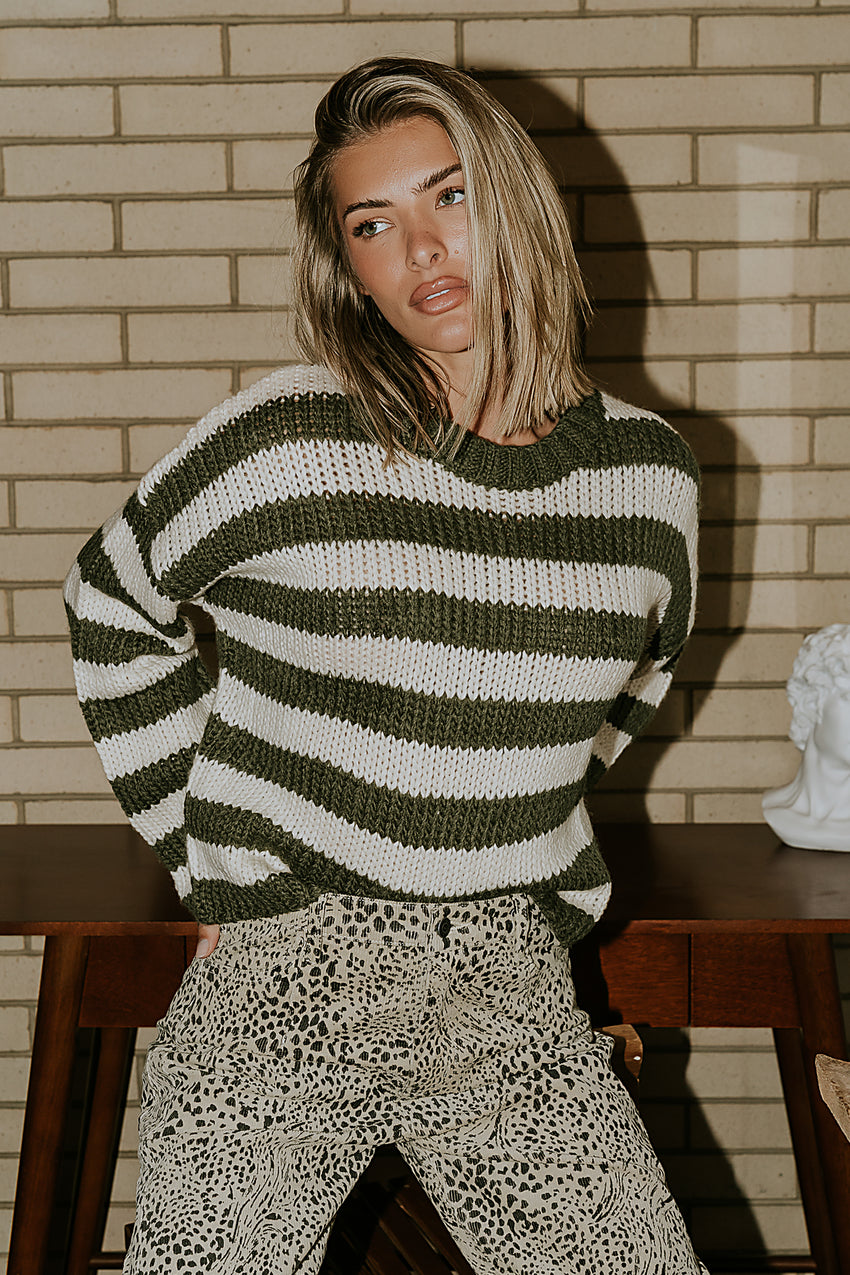 Beckam Striped Sweater in Olive