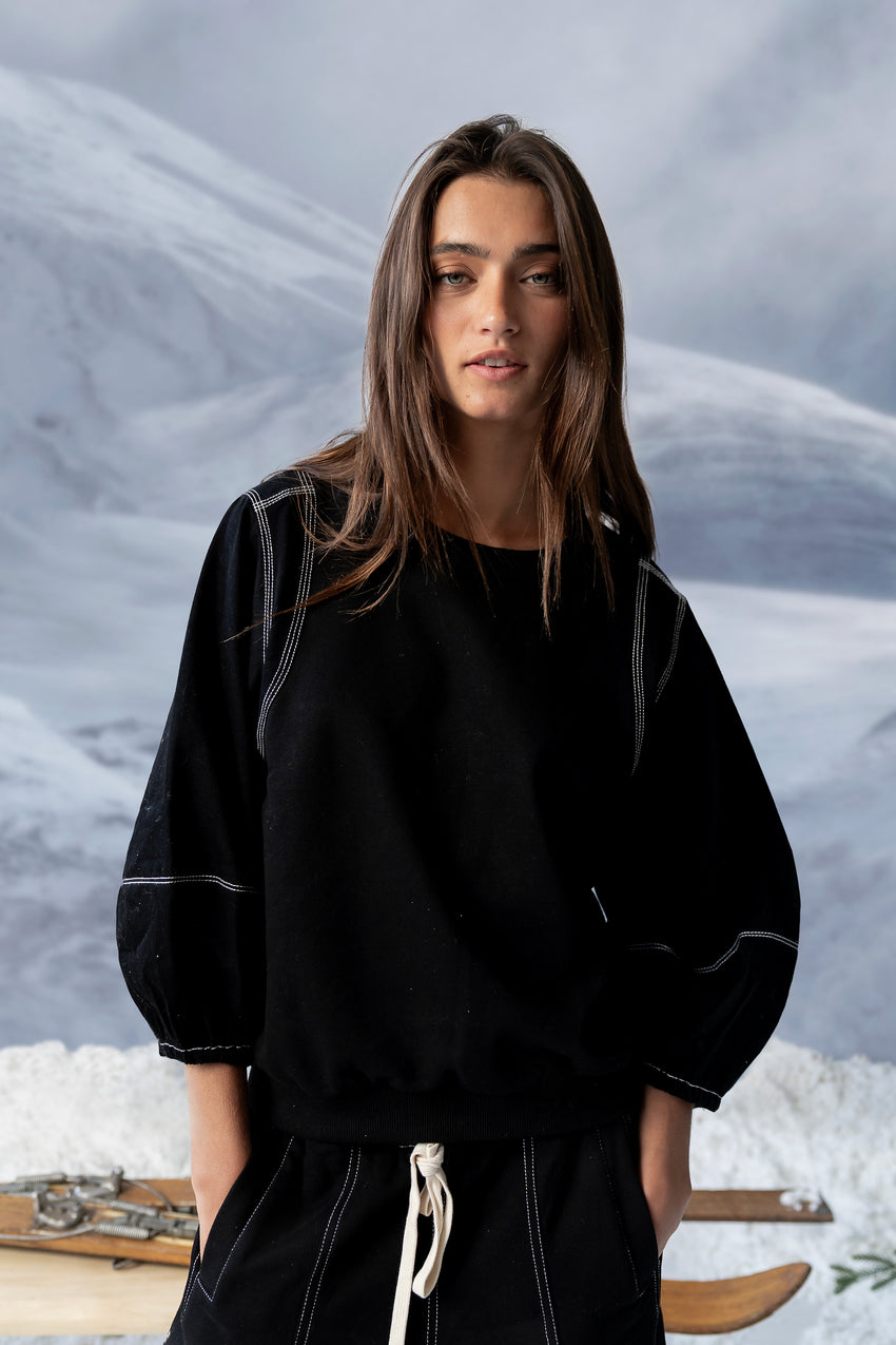 Malinda Mixed Media Top in Black