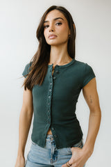 Vestia Button Up Tee in Teal