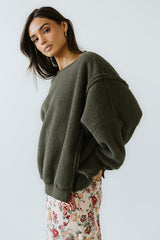 Moxie Oversized Sherpa Sweater in Olive