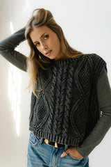 Rebecca Cable Knit Vest in Charcoal