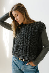 Rebecca Cable Knit Vest in Charcoal
